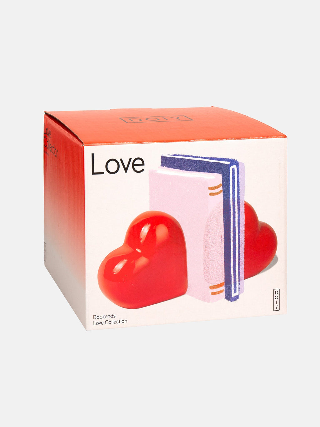 Emballage officiel du modèle DOIY Love Bookend, avec le produit exact illustré sur la boîte.