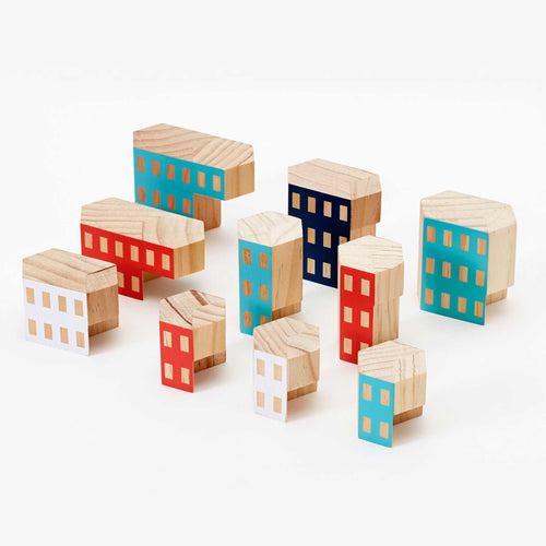 Areaware Blockitecture Habitat : blocs du set séparés et visibles.