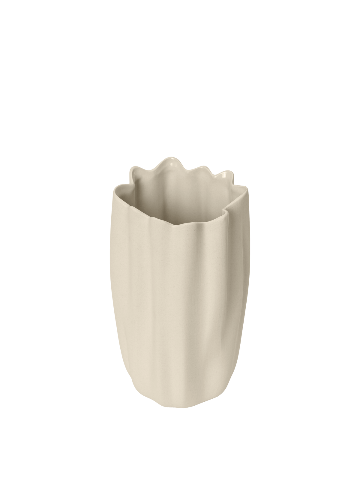 Ouverture et intérieur du vase Nium blanc cassé vus en plongée