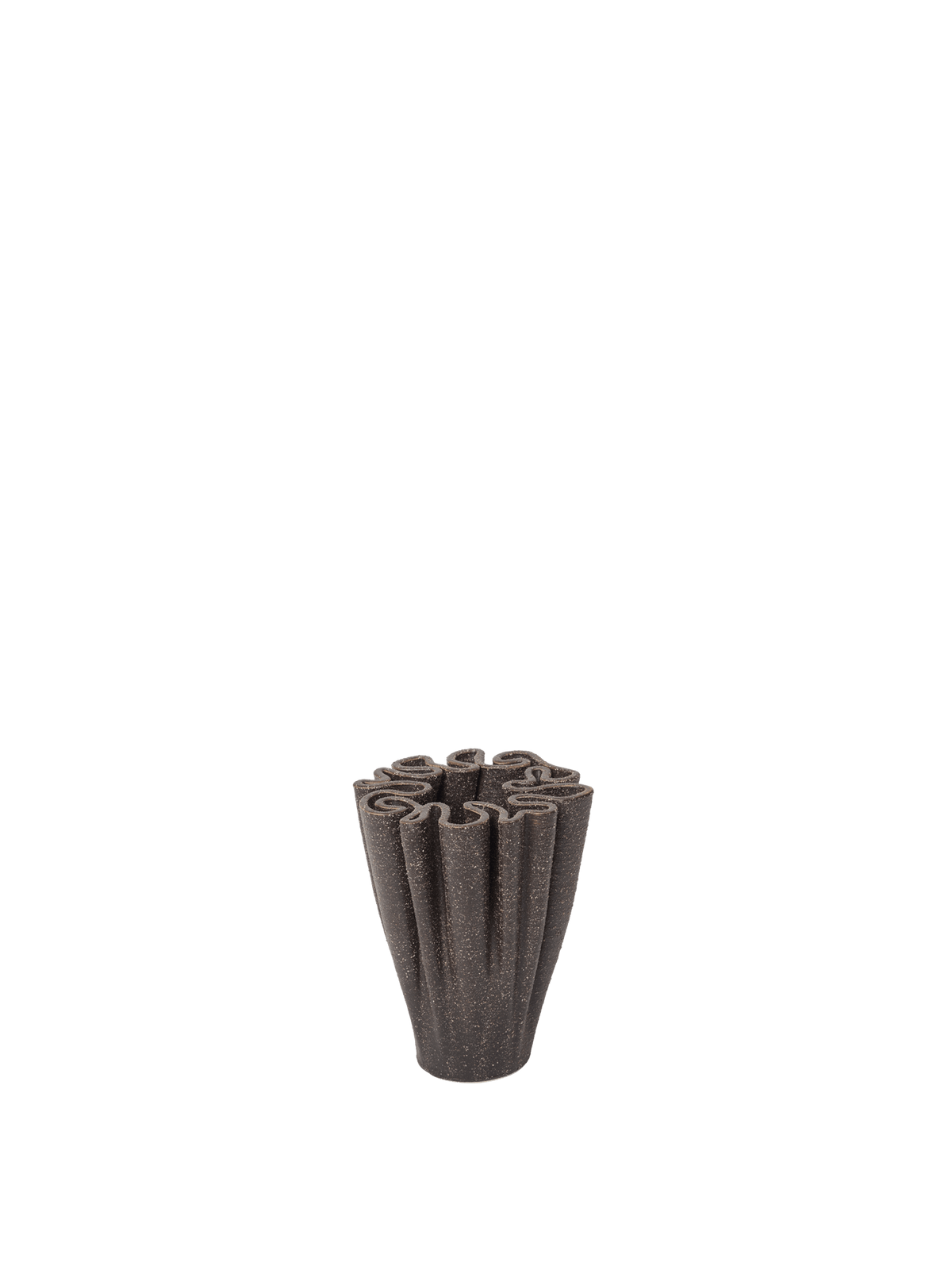 Petit vase Dedali brun foncé et son sommet en labyrinthe sur fond blanc