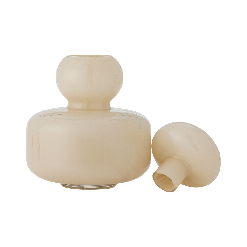 Vase Cynthia beige ouvert sur fond blanc, couvercle amovible posé à côté