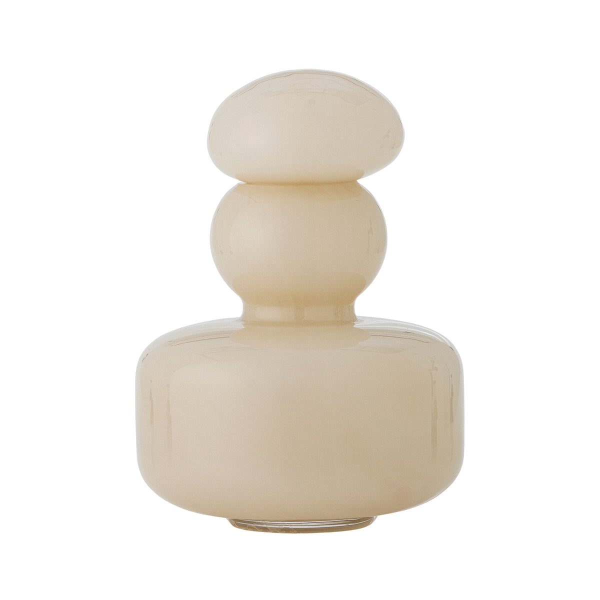 Vase Cynthia beige présenté avec son couvercle en place sur fond blanc